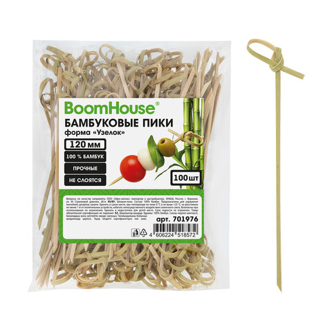 Шпажки-пики для канапе бамбуковые форма "Узелок" 12 см, 100 шт., BOOMHOUSE (БУМХАУС), 701976