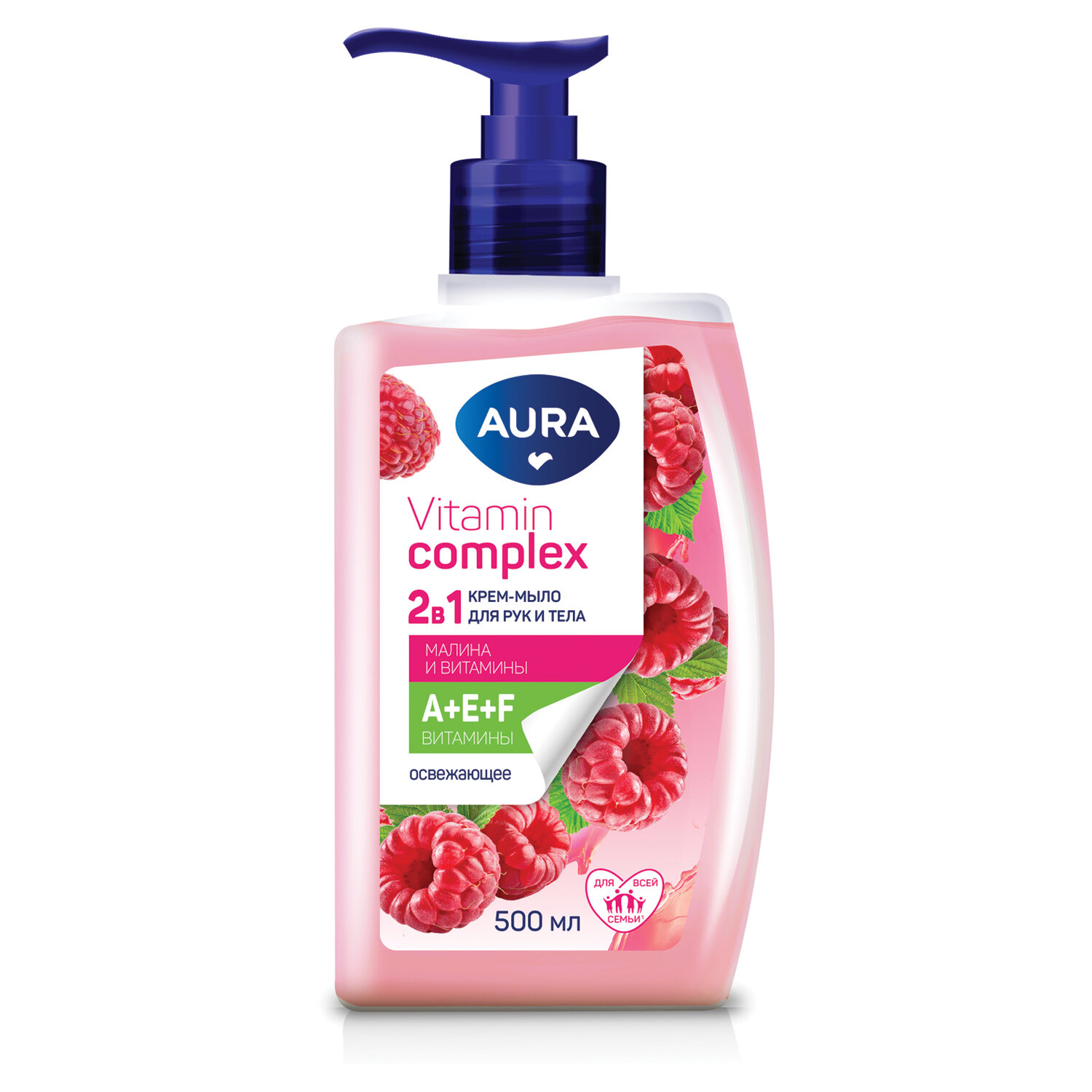 Мыло жидкое 2в1 для рук и тела 500 мл AURA Vitamin Complex "Малина и витамины"