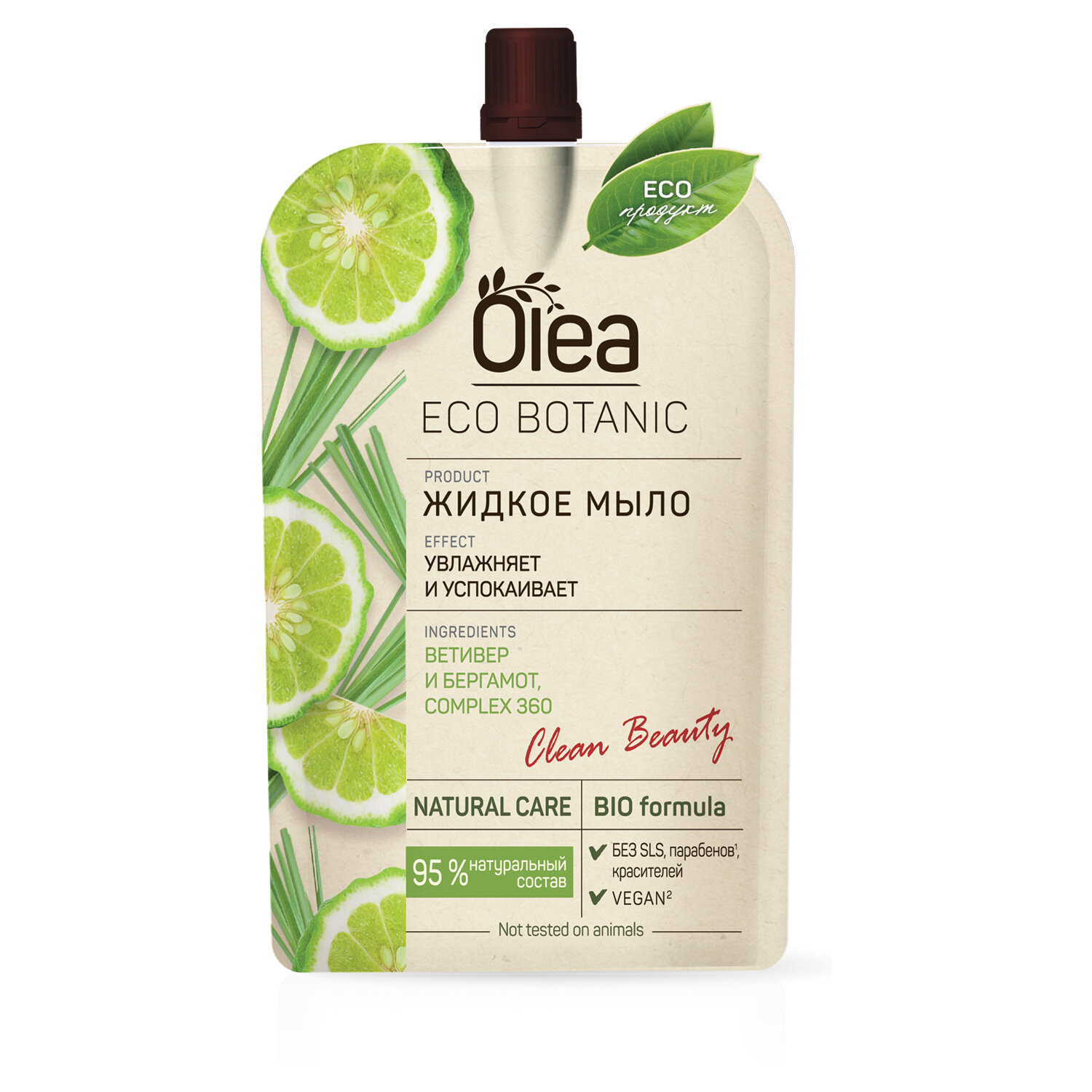Мыло жидкое 450 мл, OLEA Eco Botanic "Ветивер и Бергамот", дой-пак
