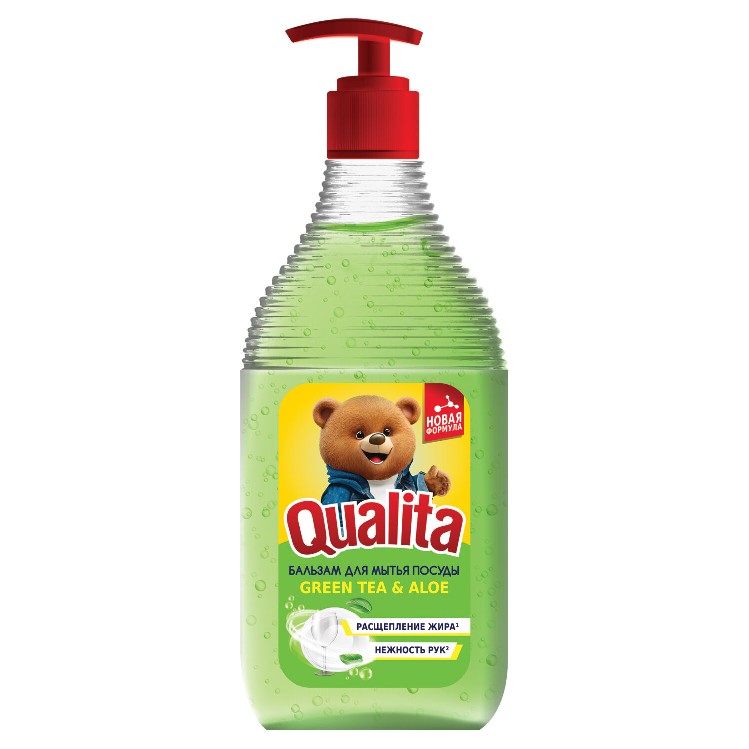 Средство для мытья посуды 500 мл, QUALITA "Бальзам Green tea & Aloe", дозатор