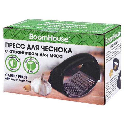 Пресс для чеснока с отбойником для мяса, нержавеющая сталь, черный, BOOMHOUSE, 702094