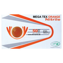 Перчатки нитриловые сверхпрочные с текстурой SFM MEGA TEX ORANGE, Германия, 25 пар (50 штук), размер M (средний)