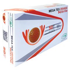 Перчатки нитриловые сверхпрочные с текстурой SFM MEGA TEX ORANGE, Германия, 25 пар (50 штук), размер M (средний)