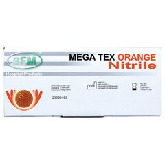 Перчатки нитриловые сверхпрочные с текстурой SFM MEGA TEX ORANGE, Германия, 25 пар (50 штук), размер M (средний)
