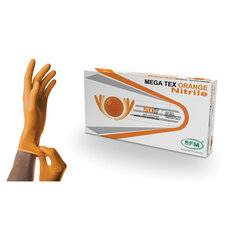 Перчатки нитриловые сверхпрочные с текстурой SFM MEGA TEX ORANGE, Германия, 25 пар (50 штук), размер L (большой)
