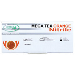 Перчатки нитриловые сверхпрочные с текстурой SFM MEGA TEX ORANGE, Германия, 25 пар (50 штук), размер L (большой)