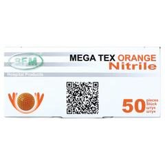 Перчатки нитриловые сверхпрочные с текстурой SFM MEGA TEX ORANGE, Германия, 25 пар (50 штук), размер XL (очень большой)
