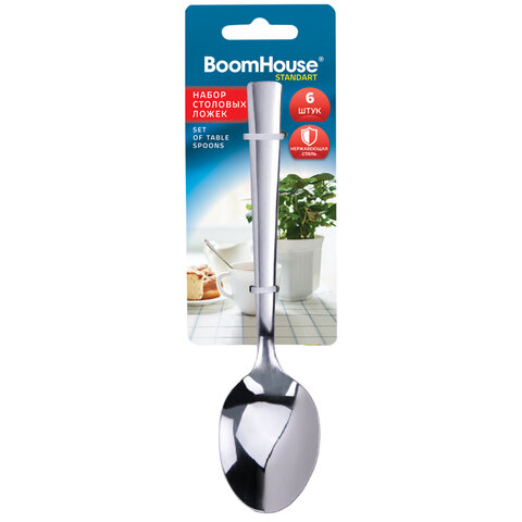 Ложки столовые BOOMHOUSE STANDART, НАБОР 6 шт, на подвесе, нержавеющая сталь, серебристые, 702276