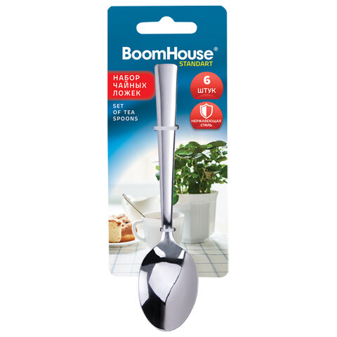 Ложки чайные BOOMHOUSE STANDART, НАБОР 6 шт, на подвесе, нержавеющая сталь, серебристые, 702278