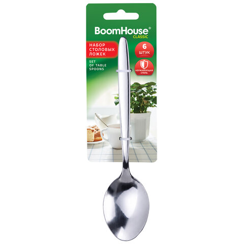 Ложки столовые BOOMHOUSE CLASSIC, НАБОР 6 шт, на подвесе, нержавеющая сталь, серебристые, 702280
