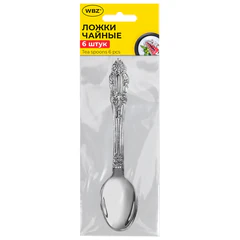 Ложки чайные CLASSIC, НАБОР 6 шт., на подвесе, нержавеющая сталь, серебристые, WBZ (ВБЗ), 702285
