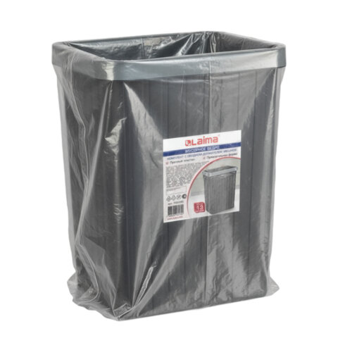 Мусорное ведро КОМПЛЕКТ с ободком-держателем мешков, прямоугольное, 13 литров, черное, LAIMA, 702295 - фото 2