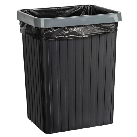 Мусорное ведро КОМПЛЕКТ с ободком-держателем мешков, прямоугольное, 13 литров, черное, LAIMA, 702295 - фото 4