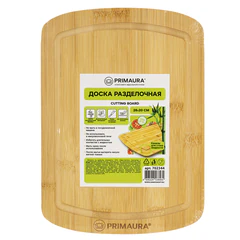 Доска разделочная БАМБУКОВАЯ, 28&times;20&times;1,5 см, каналы для стока жидкости, PRIMAURA (ПРИМАУРА) PREMIUM, 702344