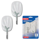 Крючки самоклеящиеся КОМПЛЕКТ 2 шт., 4х8,4 см, пластик + металл, овальные, бело-зелёные, PRIMILA (ПРИМИЛА), 702369