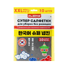 Салфетка КОРЕЙСКАЯ УМНАЯ для дома и авто, БЕЗ РАЗВОДОВ, 30&times;40 см, 10 шт., УНИВЕРСАЛЬНАЯ, LAIMA, 702525