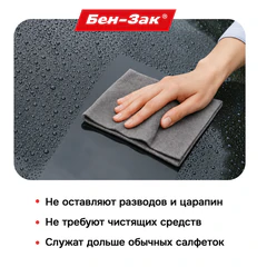 Салфетка КОРЕЙСКАЯ УМНАЯ для авто БЕЗ РАЗВОДОВ, 30х40 см, 2 шт., УНИВЕРСАЛЬНАЯ, БЕН-ЗАК, 702526
