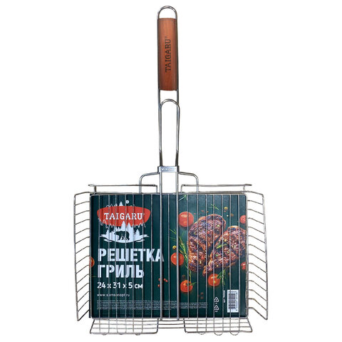 Решетка-гриль ГЛУБОКАЯ, 56х(24х31х5см), СРЕДНЯЯ, хромированная, TAIGARU (ТАЙГАРУ), 702556
