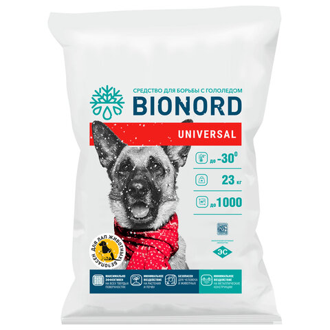 Реагент антигололедный 23кг BIONORD Universal, до -30С, хлорид кальция, мешок, МИНПРОМТОРГ,ш/к 40490