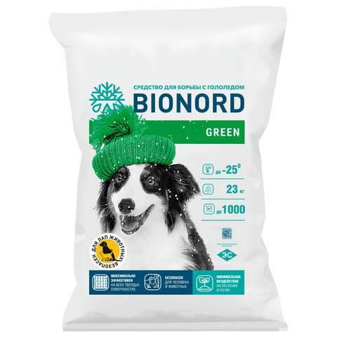 Реагент антигололедный 23кг BIONORD Green, до -25С, хлорид натрия и кальция, МИНПРОМТОРГ, ш/к 40513