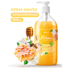 Мыло-крем жидкое гипоаллергенное 1 л, GRASS MILANA "Молоко и мед", дозатор