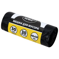 Мешки для мусора 30 л, черные, в рулоне 30 штук, ПНД 10 мкм, 48&times;58 см, WBZ (ВБЗ), 702651