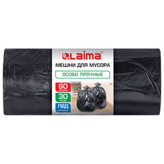 Мешки для мусора 60 л, черные, в рулоне 30 штук, особо прочные, ПВД 30 мкм, 58x68 см, LAIMA, 702658