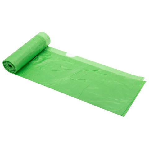 Мешки для мусора зеленые биоразлагаемые с завязками 60 л, в рулоне 15 шт., прочные, ПНД 18 мкм, 60x70 см, LAIMA, 702660 - фото 3