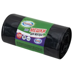 Мешки для мусора 120 л, черные в рулоне 20 штук прочные, ПВД 35 мкм, 70&times;110 см, серия Extra, BOOMHOUSE (БУМХАУС), 702662