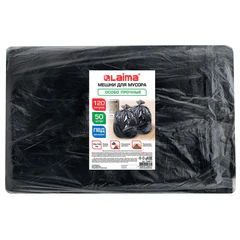 Мешки для мусора 120 л, черные в пласте 50 штук особо прочные, ПВД 40 мкм, 70x110 см, LAIMA, 702671
