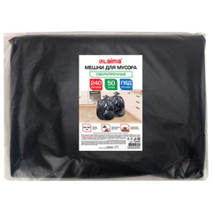 Мешки для мусора 240 л, черные, в пласте 50 штук, сверхпрочные, ПВД 80 мкм, 90x120 см, LAIMA, 702682