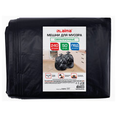 Мешки для мусора 240 л, черные, в пласте 50 штук, сверхпрочные, ПВД 80 мкм, 90x120 см, LAIMA, 702682