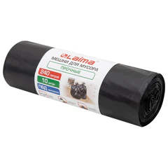 Мешки для мусора 240 л, черные, в рулоне 10 штук, прочные, ПВД 40 мкм, 90x125 см, LAIMA, 702683