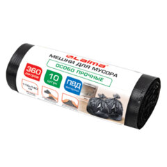 Мешки для мусора 360 л, черные в пласте 10 штук особо прочные, ПВД 60 мкм, 110x140 см, LAIMA, 702687