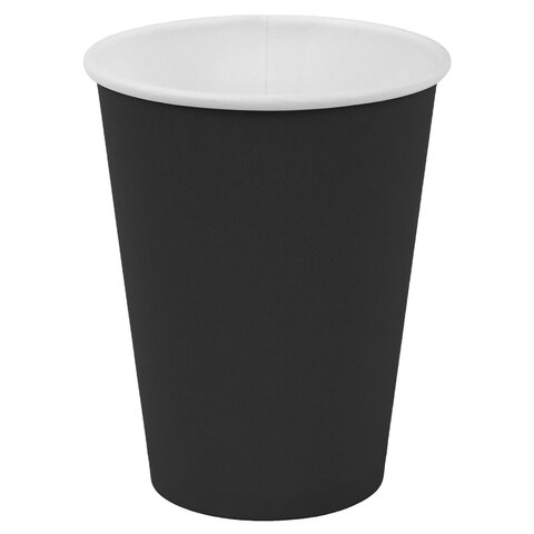 Стакан одноразовый бумажный 350/410 мл, D 90 мм, черный, КОМПЛЕКТ 1000 шт., холодное/горячее, WELDAY (ВЭЛДЭЙ), 702692