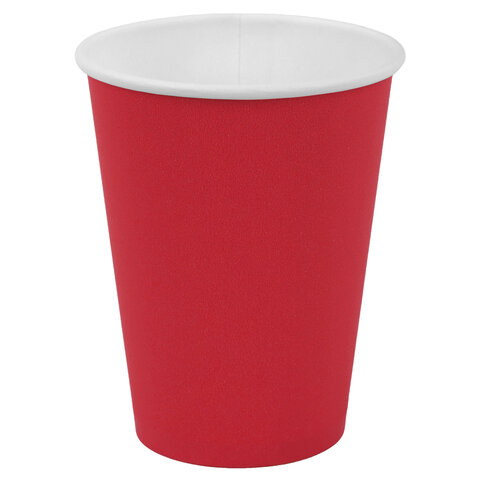 Стакан одноразовый бумажный 350/410 мл, D 90 мм, красный, КОМПЛЕКТ 1000 шт., холодное/горячее, WELDAY (ВЭЛДЭЙ), 702694