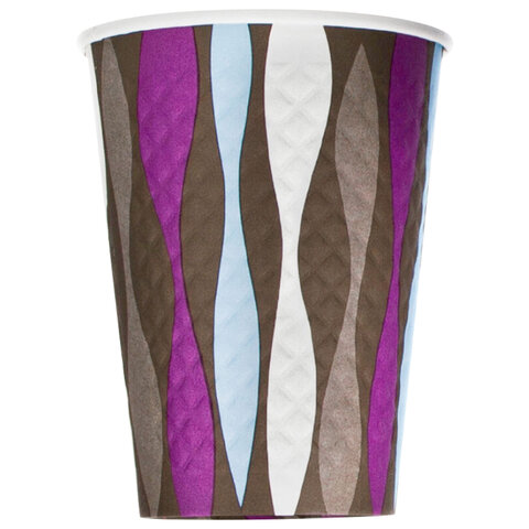 Стакан одноразовый бумажный 300/430 мл, диаметр 90 мм, конгрев/печать, "Волна", КОМПЛЕКТ 50 шт., WELDAY (ВЭЛДЭЙ), 702699