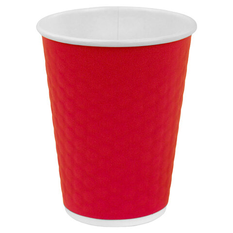 Стакан одноразовый бумажный 300/360 мл, D 90 мм, двухслойный, "Соты", красный, КОМПЛЕКТ 50 шт., холодное/горячее, WELDAY (ВЭЛДЭЙ), 702705