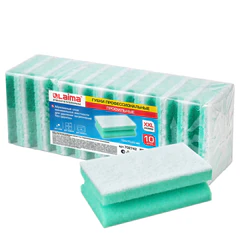 Губки бытовые 15&times;7&times;4,5 см, XXL, ПРОФИЛЬНЫЕ, КОМПЛЕКТ 10 штук, поролон/<wbr/>щадящий абразив, LAIMA PROFESSIONAL, 702742