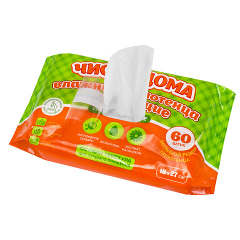 Полотенца влажные хозяйственные "УНИВЕРСАЛЬНЫЕ", 18х27 см, антибактериальные, 60 шт., ЧИСТО ДОМА, 72843 - фото 3