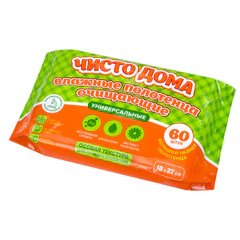 Полотенца влажные хозяйственные "УНИВЕРСАЛЬНЫЕ", 18х27 см, антибактериальные, 60 шт., ЧИСТО ДОМА
