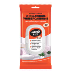 Салфетки влажные хозяйственные "УНИВЕРСАЛЬНЫЕ 6 в 1" 14,5х18 см, антибактериальные, 80 шт., HOUSE LUX