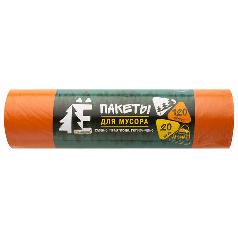 Мешки для раздельного сбора мусора 120 л, оранжевые, в рулоне 20 шт., ПВД 20 мкм, 70х110 см, РОМАШКА, ЕЛР-ВР-120О