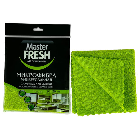 Салфетка из МИКРОФИБРЫ для стекол и зеркал 30х30 см, зеленая, 280 г/м2, Master FRESH - фото 3