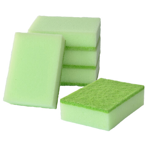Губки для посуды 9,5х6,5 см MAXI, КОМПЛЕКТ 5 шт., поролон/абразив, Master FRESH - фото 2