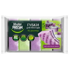 Губки для посуды 9,5&times;6,5 см, XL STRONG effect, КОМПЛЕКТ 5 шт., MASTER FRESH