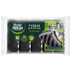 Губки для посуды 9,5х6,5 см XL STRONG effect, КОМПЛЕКТ 5 шт., черные, MASTER FRESH