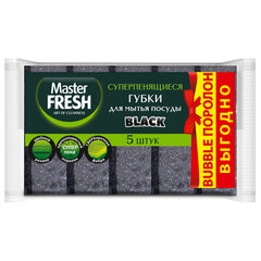 Губки для посуды 9,5&times;6,5 см XXL, КОМПЛЕКТ 5 шт., bubble-поролон, черные, MASTER FRESH