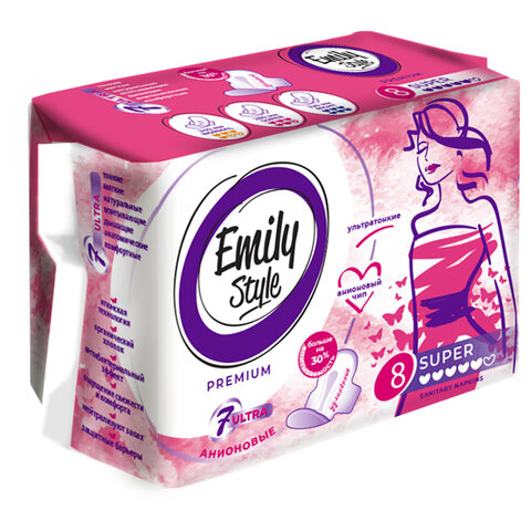 Прокладки женские гигиенические 8 шт., EMILY STYLE "Premium" SUPER, УЛЬТРАТОНКИЕ