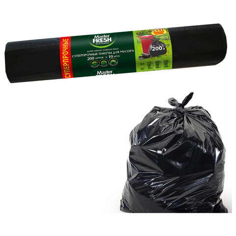 Мешки для мусора 200 л, XXXL, суперпрочные, черные, 34 мкм, 10 шт., Master FRESH - фото 2